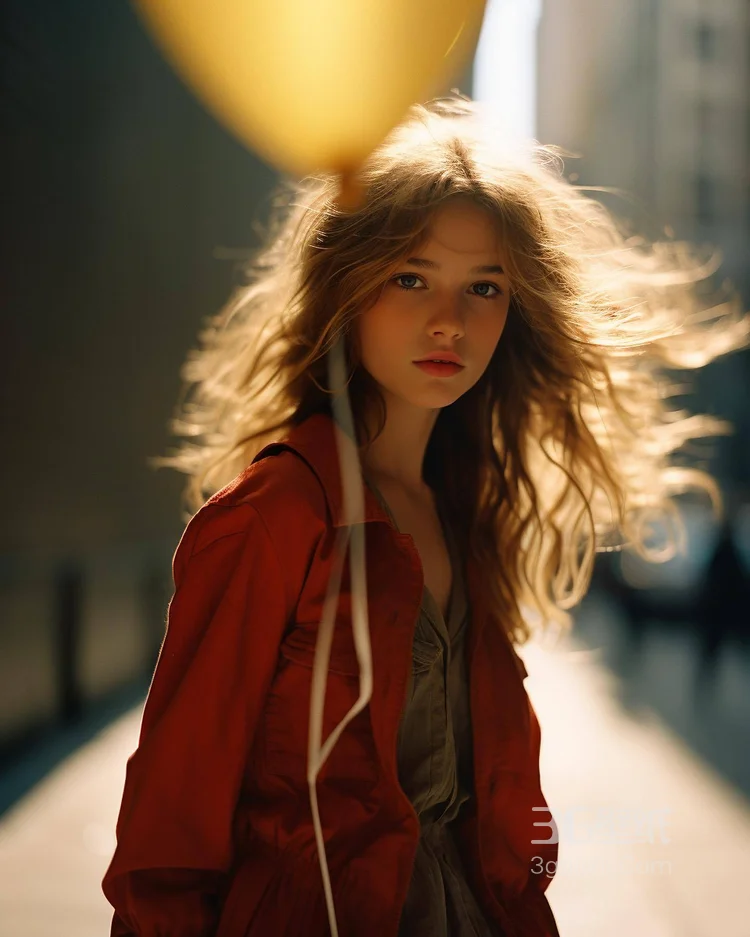 逆光，行走在街上，头发蓬松的欧美外国美少女唯美逆光798艺术摄影美照3