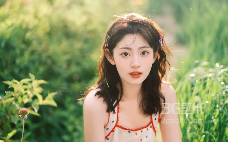 夏末的记忆，美丽女孩赵晴吊带波点裙山野间浪漫写真图集8
