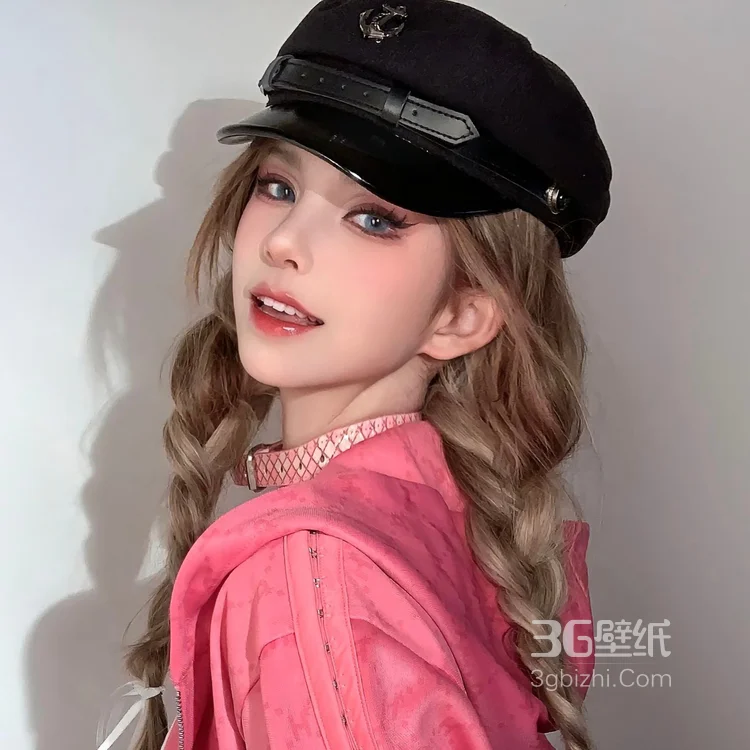 美式甜心宝贝头像，戴着帽子，双马尾辫发型时尚可人甜美美女高清头像图片2