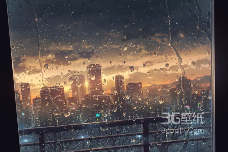 下雨天，雨水，雨滴，雨伞，窗户，落叶，马路，雨天唯美意境图片2