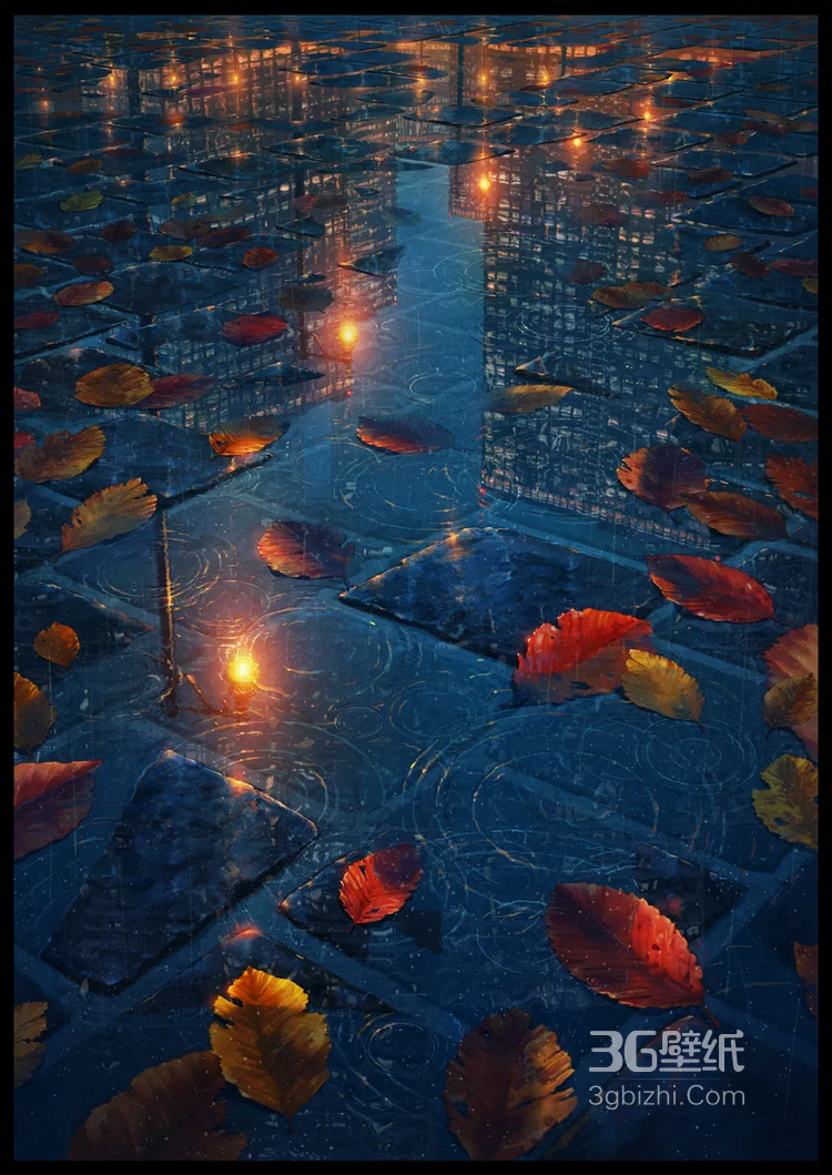 下雨天，雨水，雨滴，雨伞，窗户，落叶，马路，雨天唯美意境图片3