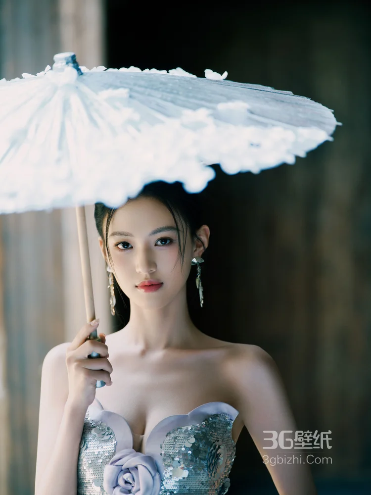 沈羽洁一袭银色抹胸鱼尾礼服江南风写真，山水湖泊中，尽显优雅华丽2