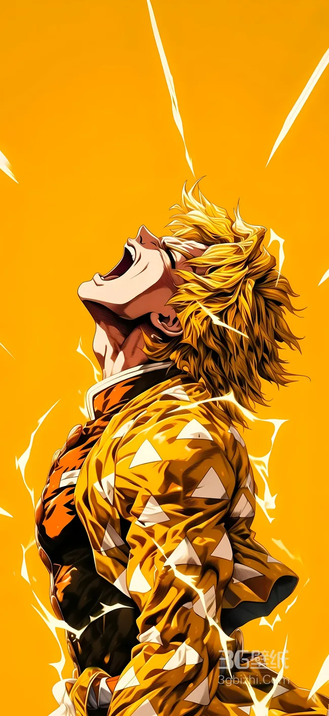 我妻善逸，《鬼灭之刃》人物我妻善逸数字AI插画手机壁纸图片1