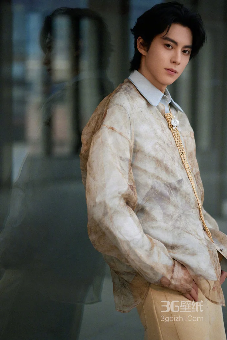  王鹤棣浅棕晕染衬衫复古优雅，清俊有型写真图片8