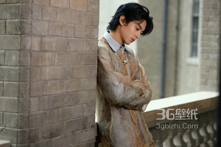  王鹤棣浅棕晕染衬衫复古优雅，清俊有型写真图片1