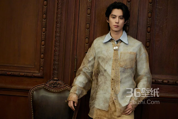  王鹤棣浅棕晕染衬衫复古优雅，清俊有型写真图片3