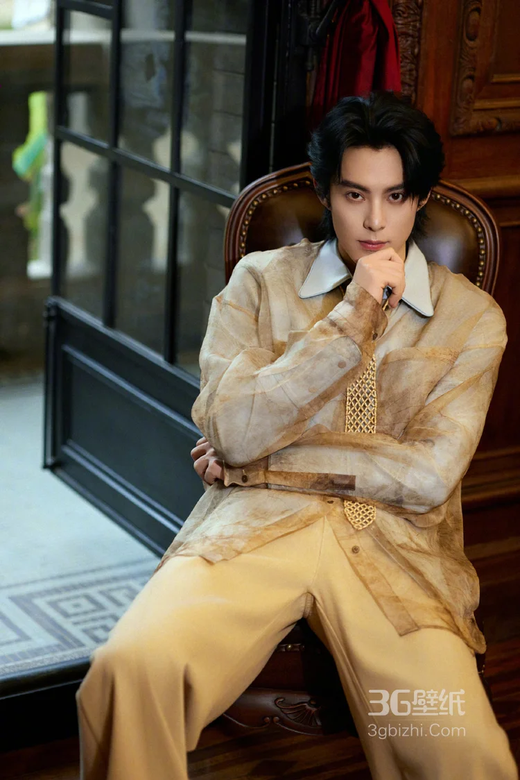  王鹤棣浅棕晕染衬衫复古优雅，清俊有型写真图片5