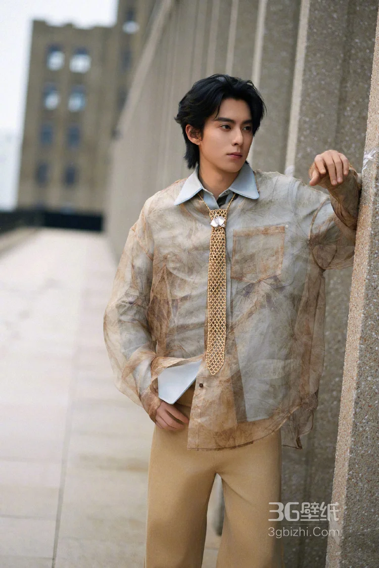  王鹤棣浅棕晕染衬衫复古优雅，清俊有型写真图片11