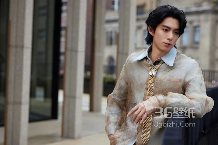 王鹤棣浅棕晕染衬衫复古优雅，清俊有型写真图片2
