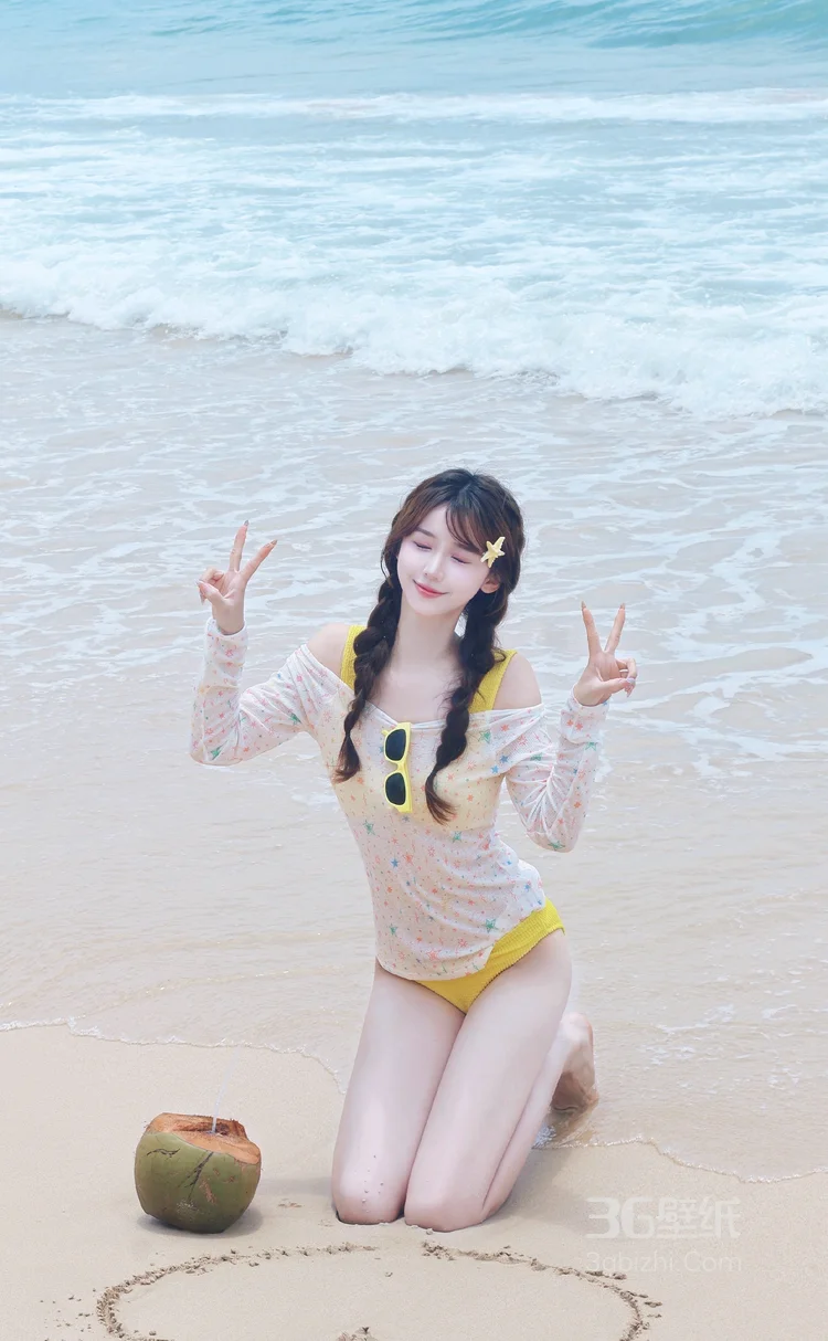 夏日，沙滩，椰子，海浪，海边比基尼美女可爱唯美写真照片6