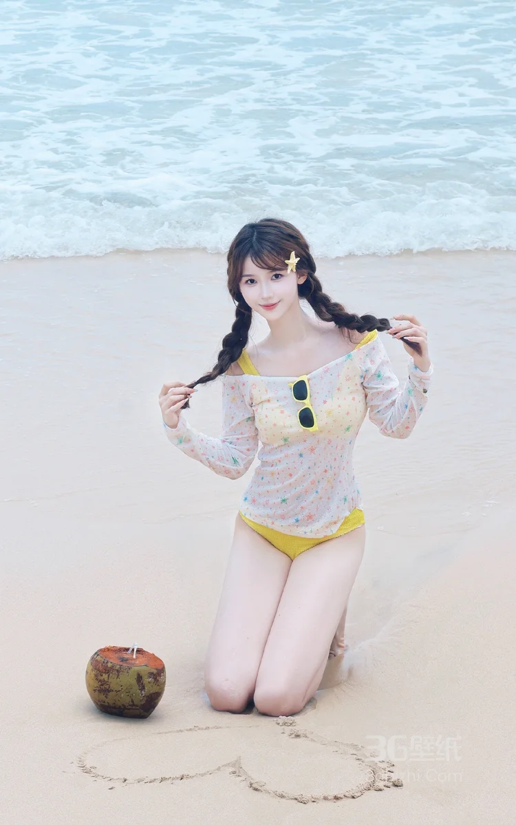 夏日，沙滩，椰子，海浪，海边比基尼美女可爱唯美写真照片2