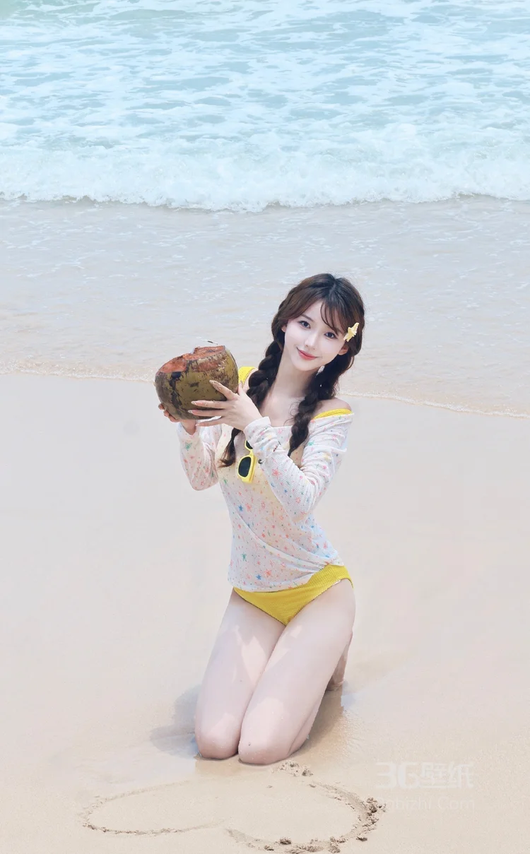 夏日，沙滩，椰子，海浪，海边比基尼美女可爱唯美写真照片4
