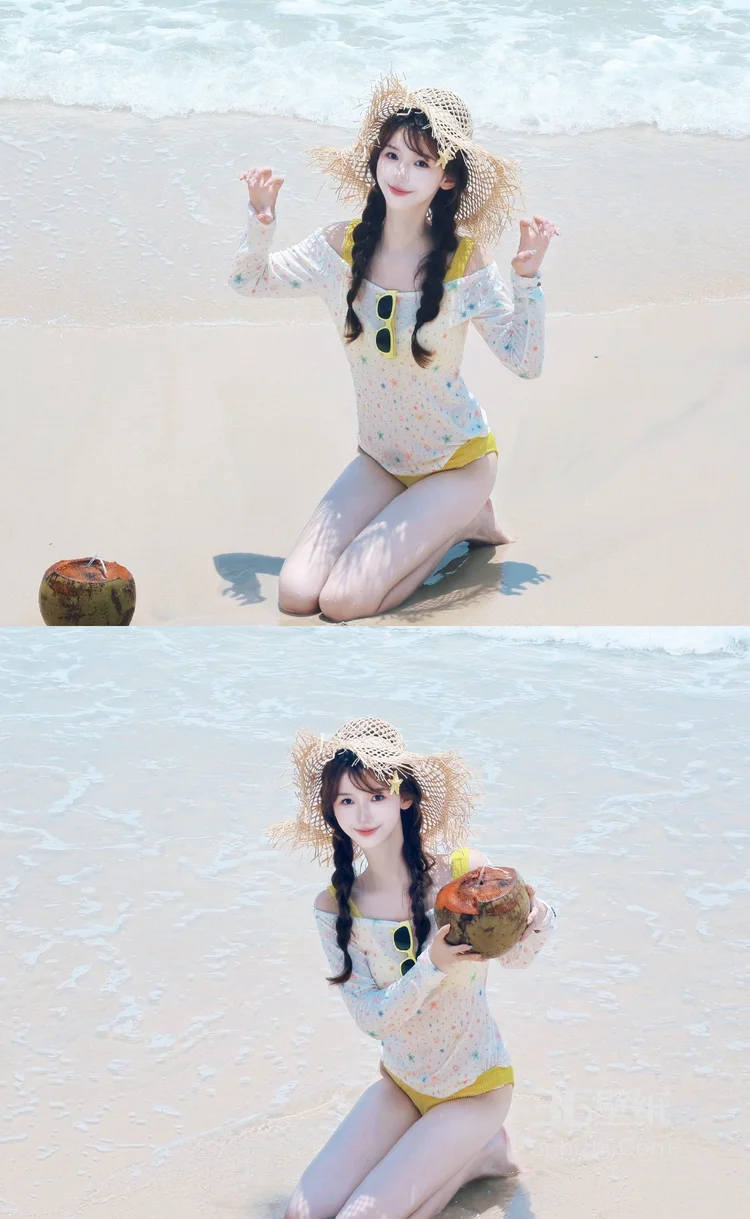 夏日，沙滩，椰子，海浪，海边比基尼美女可爱唯美写真照片7