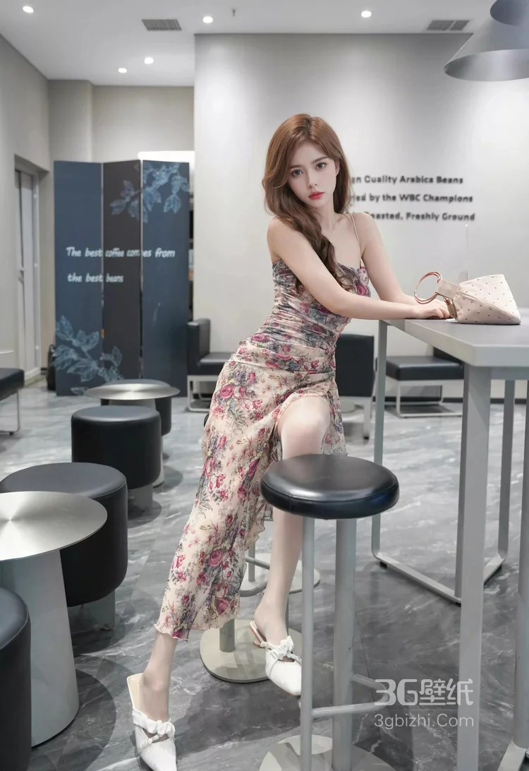 高颜值气质美女小姐姐印花裙穿搭街拍，逛街写真套图17