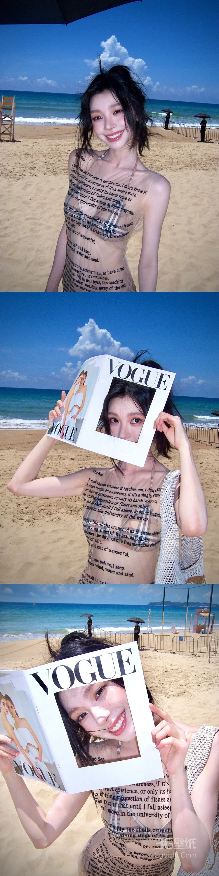 易梦玲海边沙滩性感写真，身着英文字母透视裙加比基尼穿搭，展若隐若现美感写真大片2