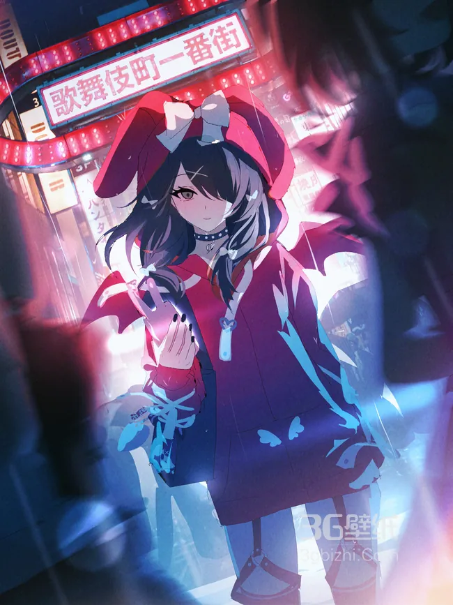 可爱少女、日系少女可爱兔子连帽衫手机壁纸1