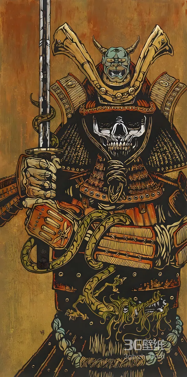 日本的武士插画手机壁纸1