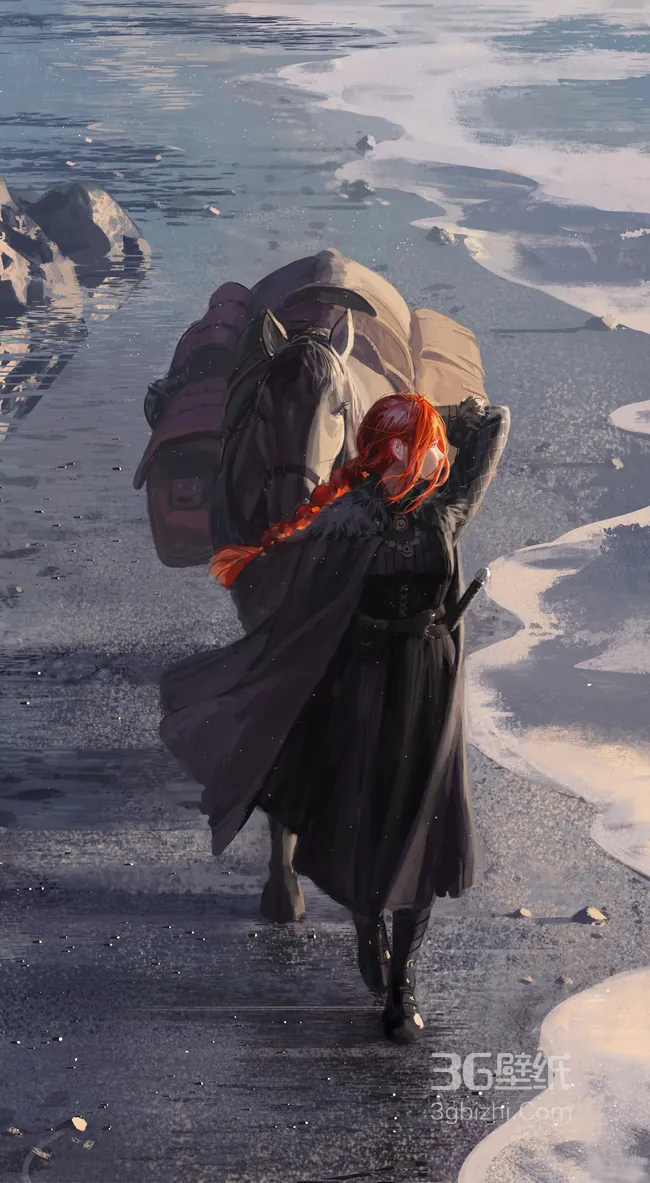 寒地行迹，红发剑客和马匹的冒险瞬间壁纸1