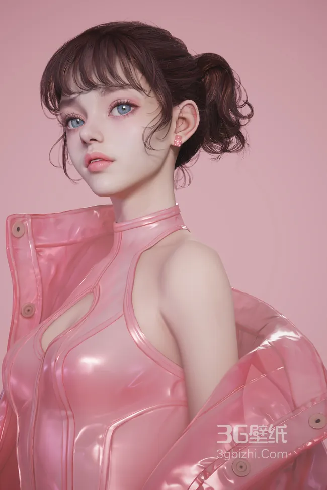 未来感粉系！3D 建模少女时尚插画壁纸1