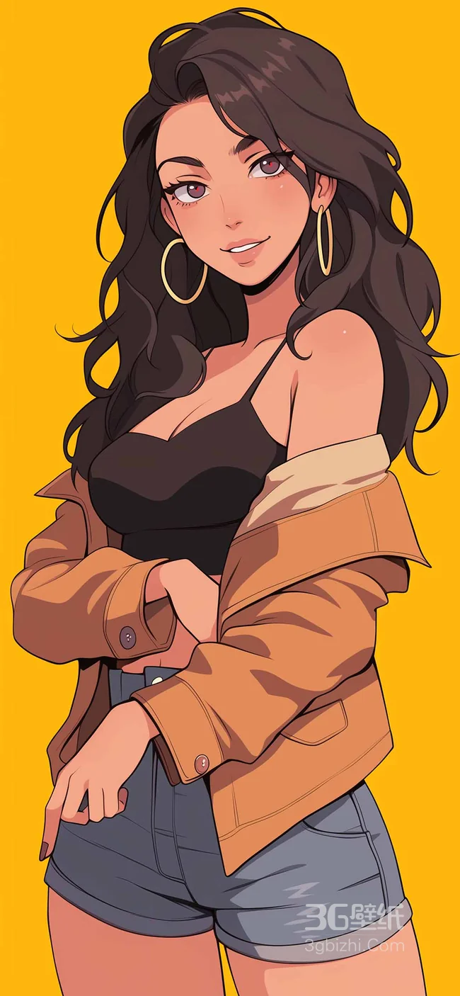 潮流穿搭卡通女孩壁纸 亮黄色背景时尚人物高清下载1