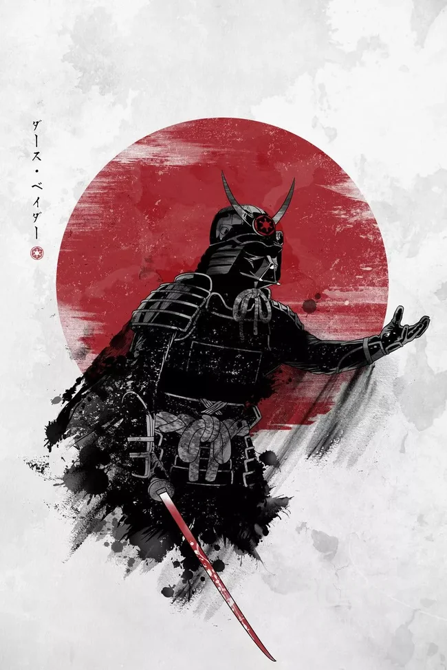 水墨风日式武士壁纸 红圆背景下的暗黑甲胄高清下载1