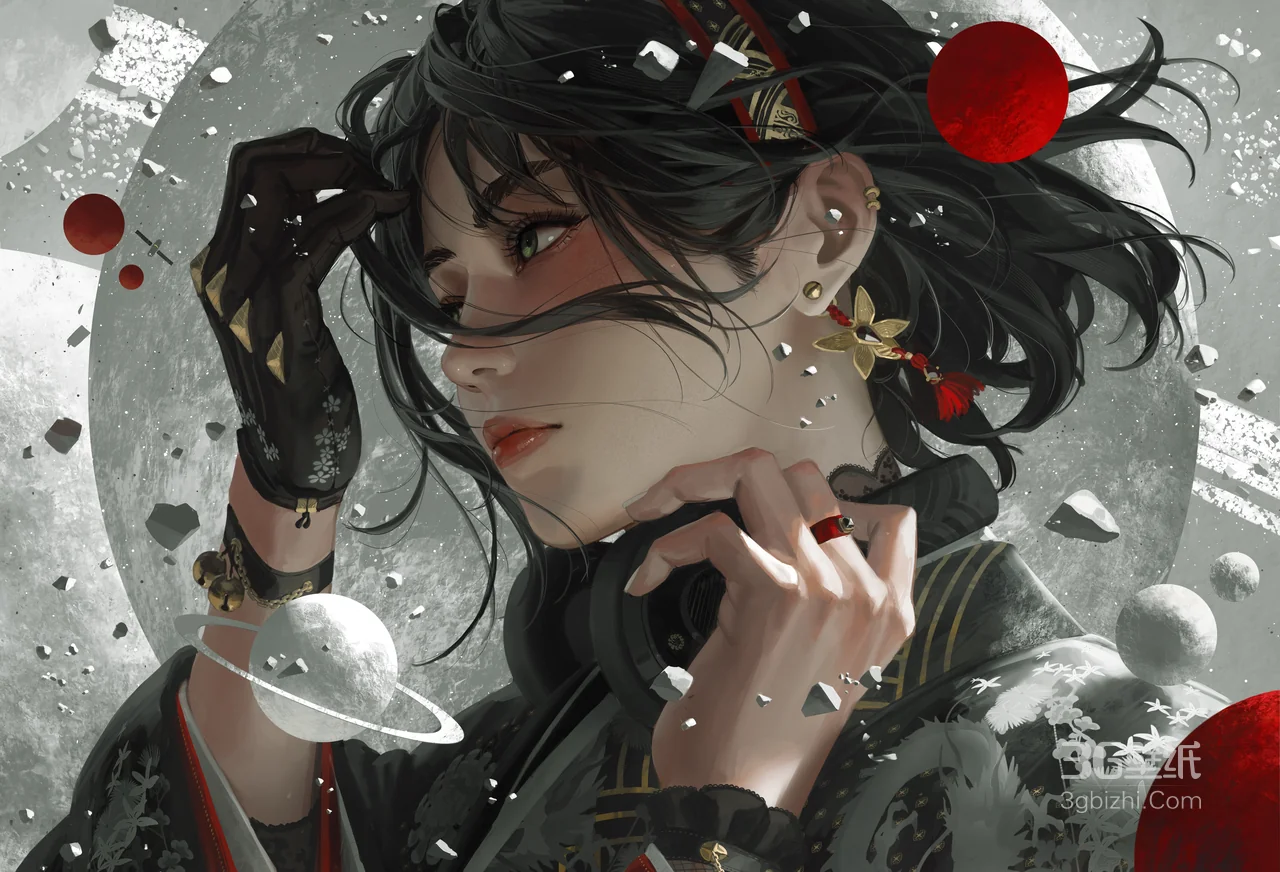 和风科幻少女插画壁纸 星屑环绕精致服饰超8K高清下载1