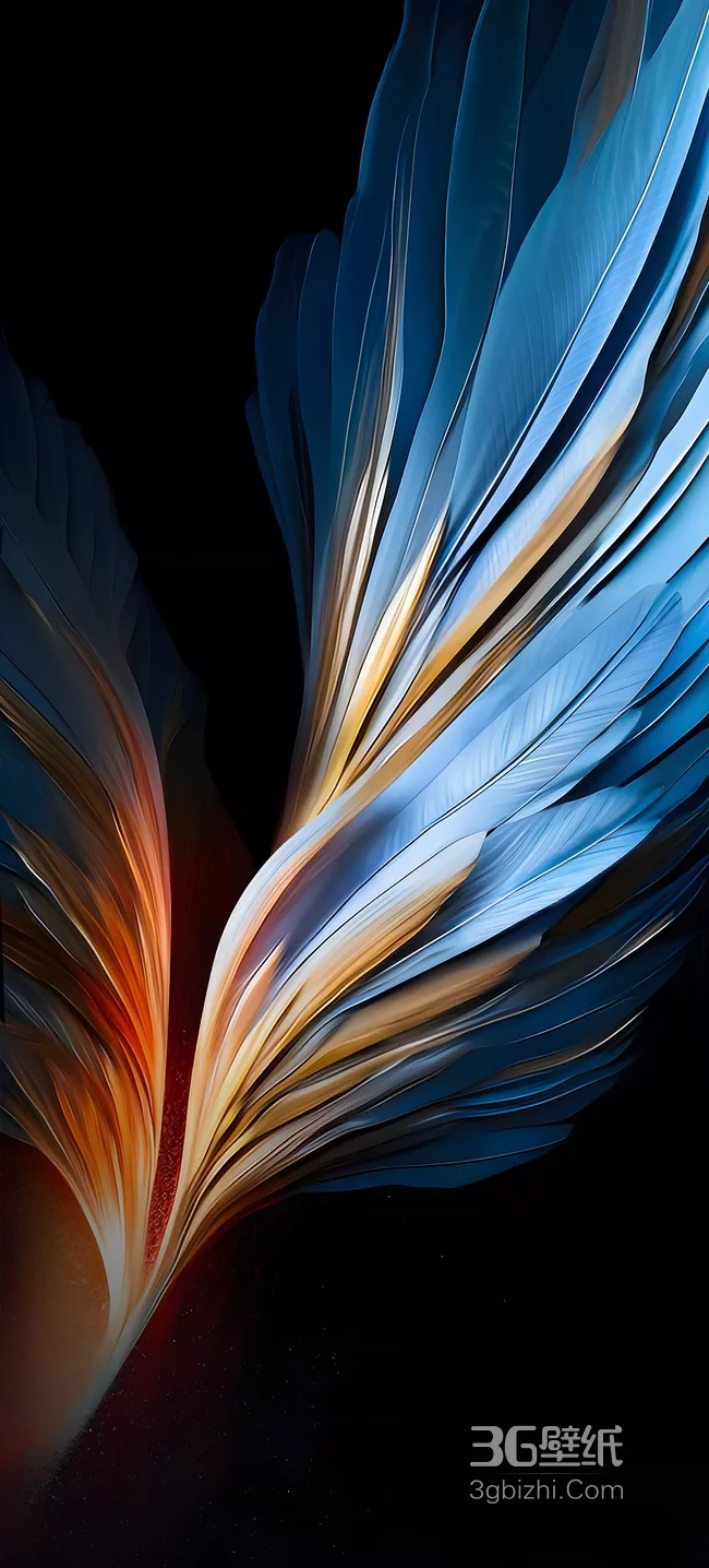 幻彩羽翼艺术壁纸 蓝金渐变羽毛高清下载1