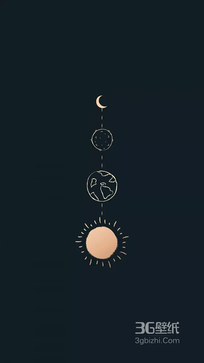 极简宇宙天体手绘壁纸 月亮地球太阳线性艺术高清壁纸下载1