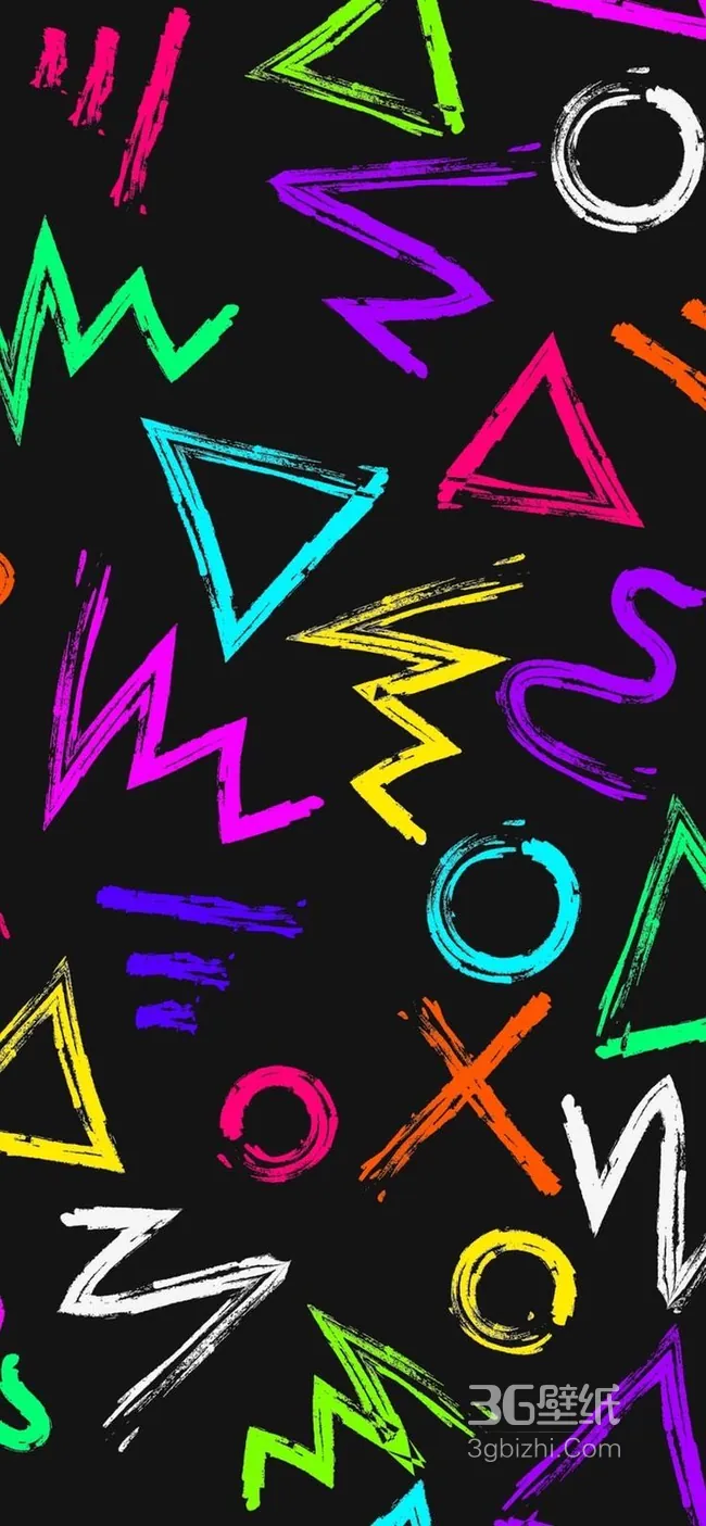 炫彩几何图形涂鸦风壁纸 荧光色线条图案高清壁纸下载1