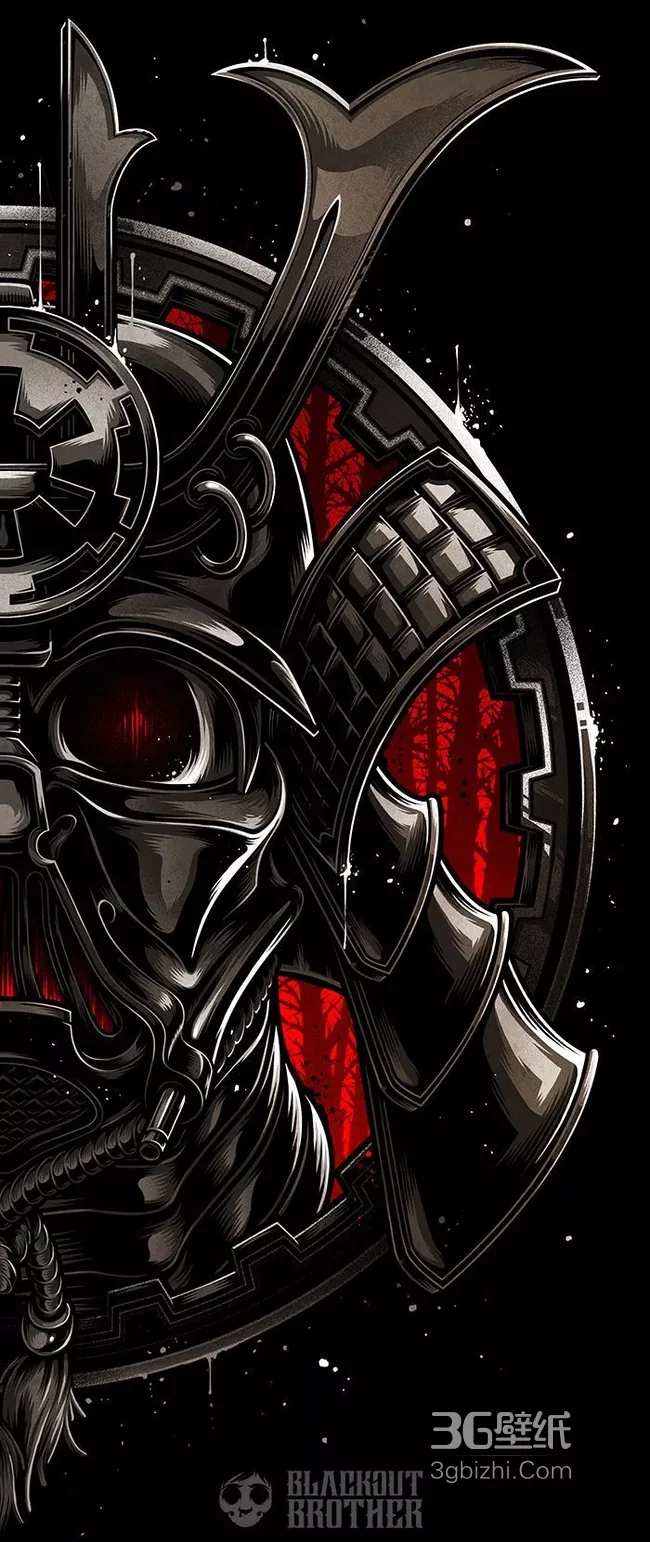 暗黑风武士骷髅头盔壁纸 红黑配色日式盔甲元素高清下载1