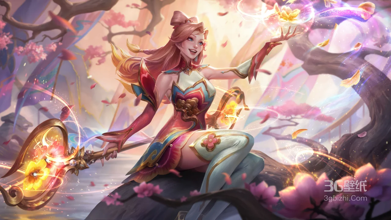 《樱花幻境·国风魔法少女持杖唤花 游戏角色壁纸》1