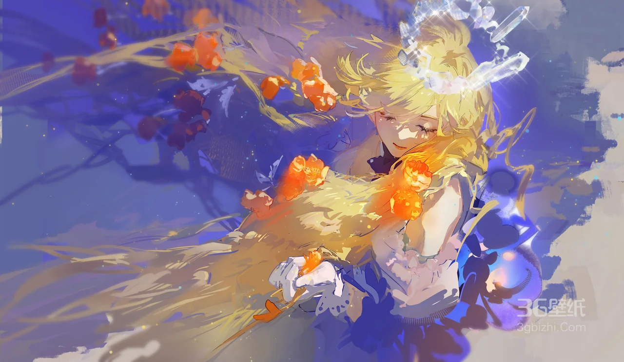 金发动漫少女 花海梦幻色彩电脑壁纸1