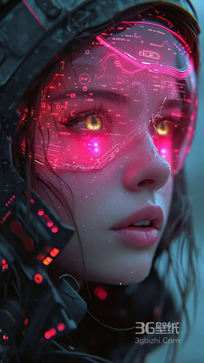 赛博朋克女战士 红瞳机械感特写壁纸1