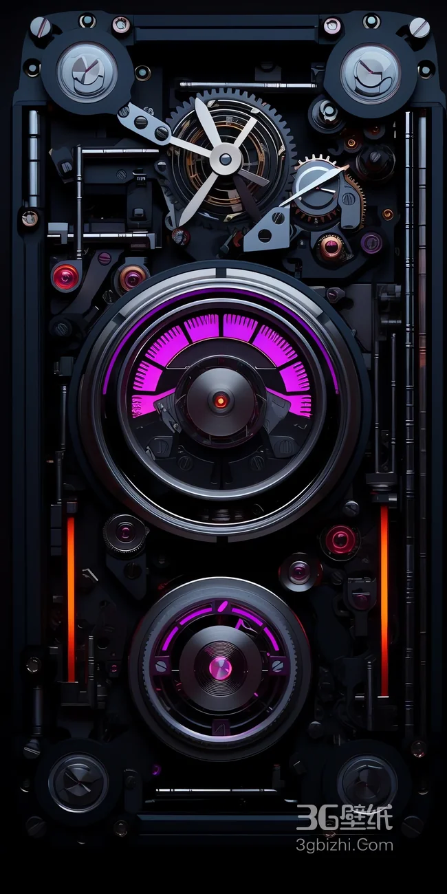 赛博朋克机械核心 霓虹齿轮精密构造壁纸1