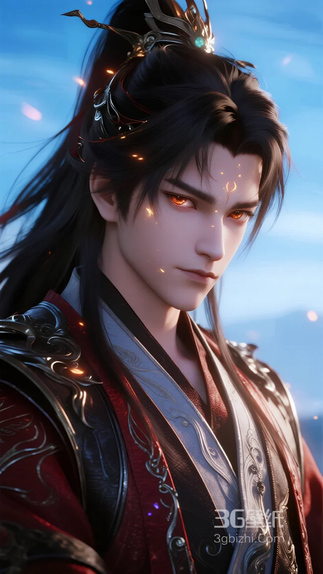 国风仙侠红衣少主 金眸玄冠超燃细节手机壁纸1