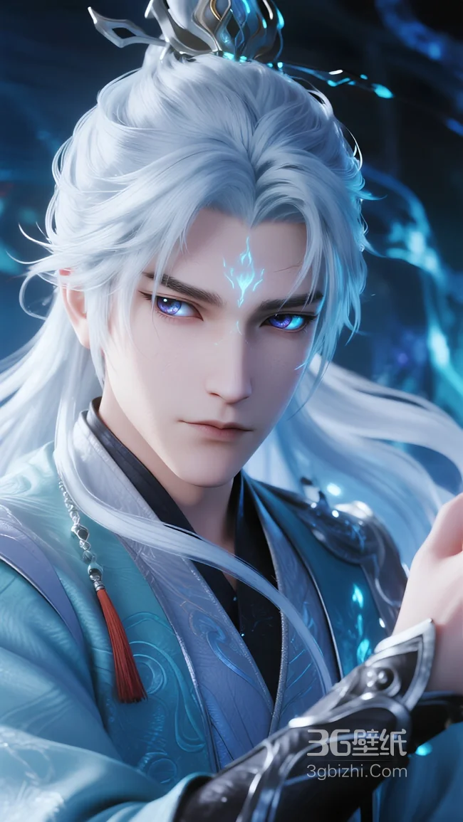 国风仙侠白发仙尊 蓝焰神光超细腻手机壁纸1