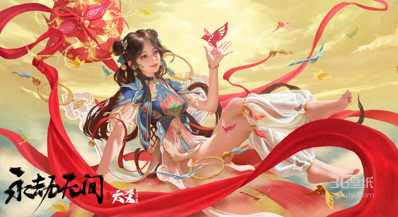 永劫无间 国风天女 红绸漫天动漫游戏电脑壁纸1