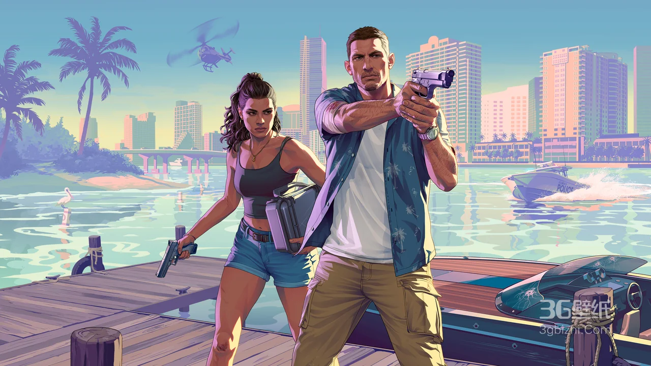 热门游戏《GTA》热带都市 犯罪动作风电脑壁纸1