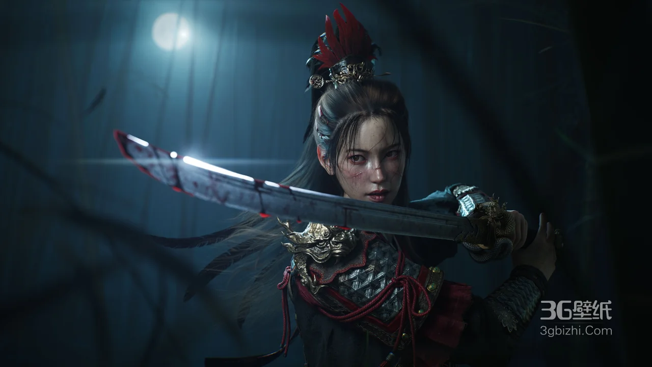 月夜竹林铁血女将 古风武侠战斗壁纸1