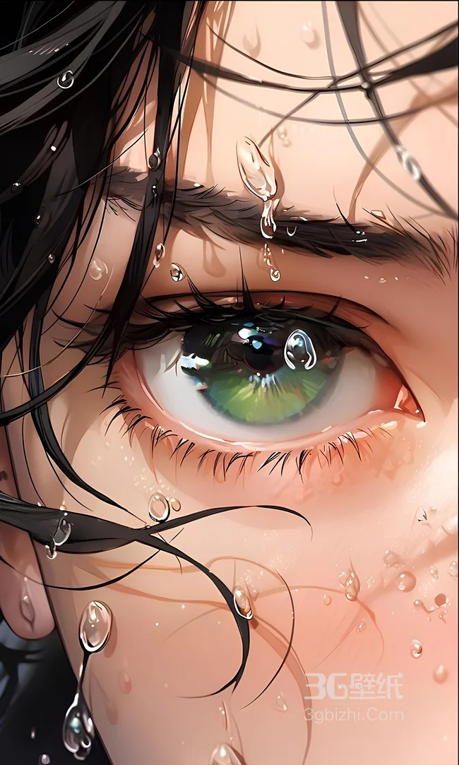 动漫绿瞳人物湿发水滴眼睛特写1