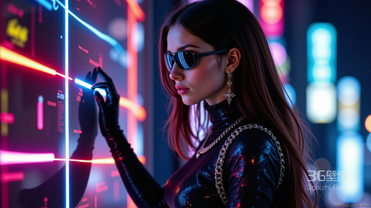 赛博朋克霓虹科技女性触摸未来界面创意视觉1