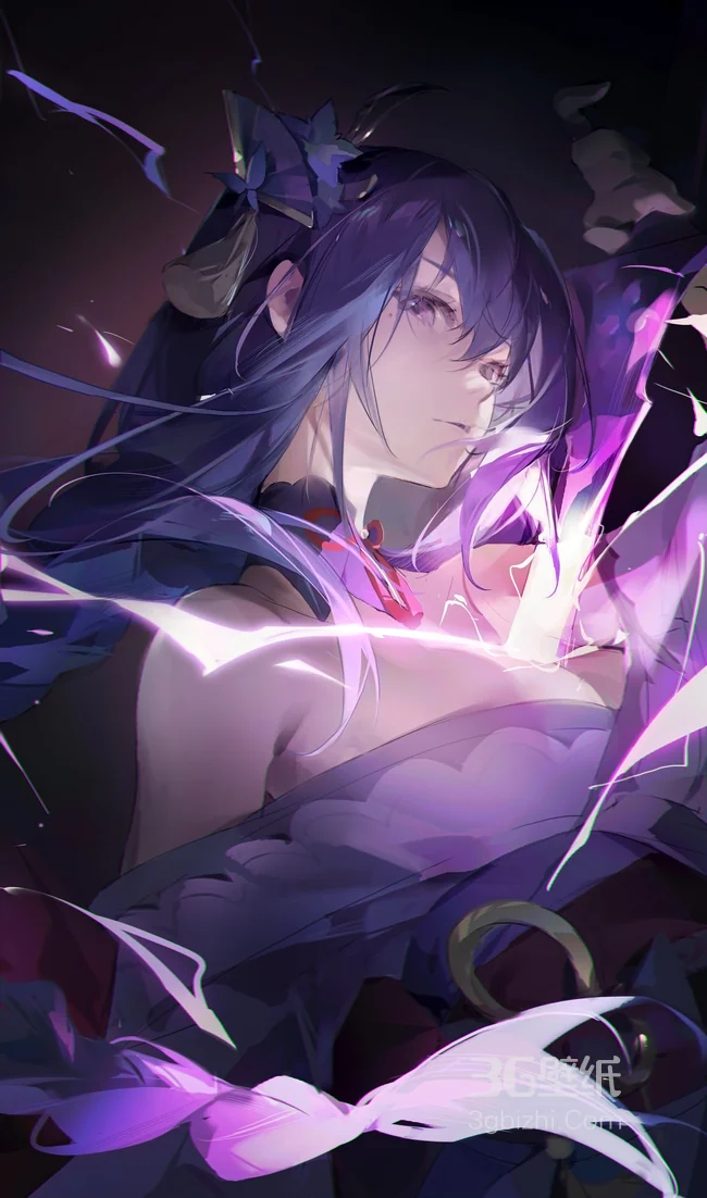 动漫女性角色紫色长发光效壁纸1