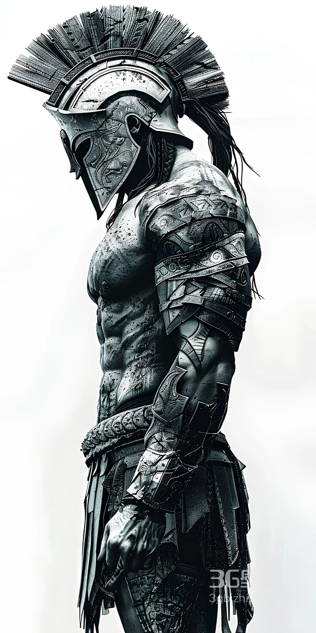 斯巴达战士写实盔甲侧身像 冷色调高清手机壁纸1