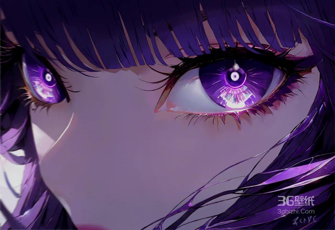 二次元唯美动漫眼睛壁纸 紫色发光瞳孔插画1