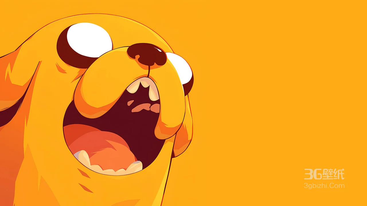 Adventure Time Jake the Dog 夸张张嘴瞪眼黄色背景卡通电脑壁纸1