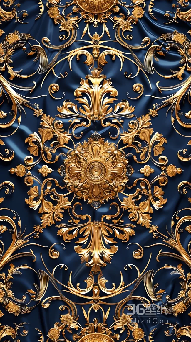 欧式巴洛克金色花纹深蓝底纹1