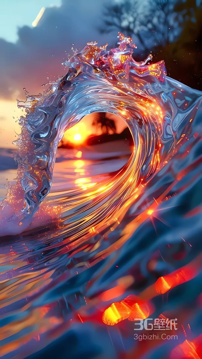 海边日落海浪拱形光影自然景观1