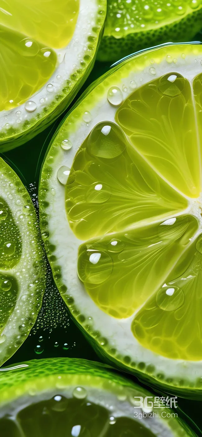 夏日青柠切片特写 水润水果清新壁纸1