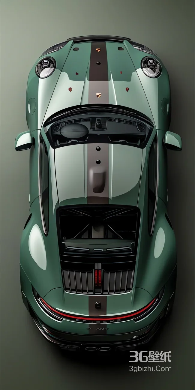 保时捷911绿色超跑俯视图 运动车身拉花设计1