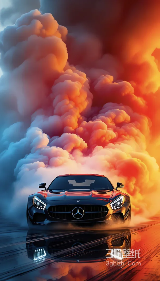 奔驰AMG跑车烈焰烟雾赛道高清壁纸1